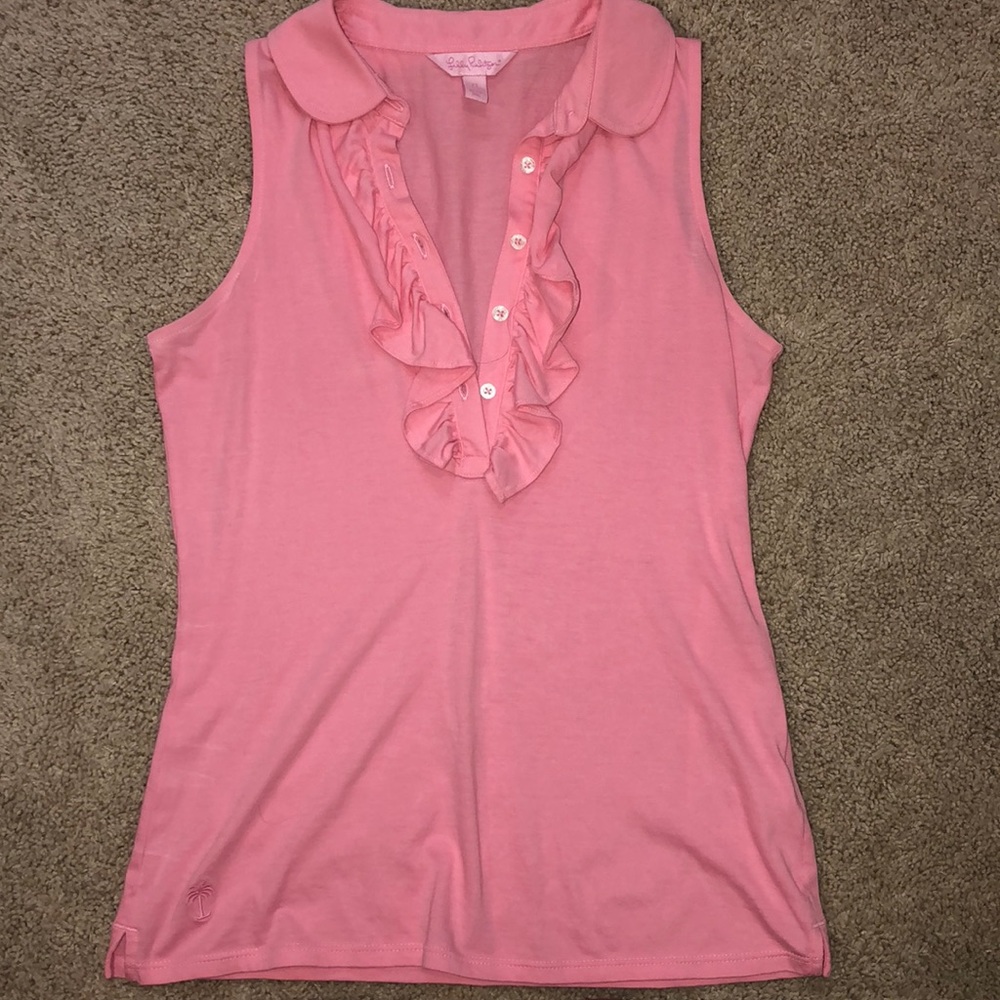 lilly pulitzer pink ruffled tank top xxs
